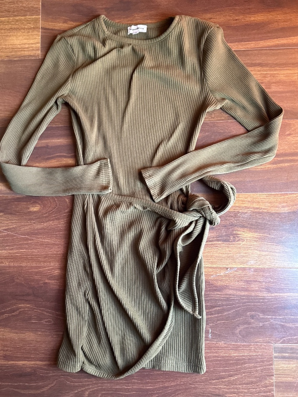 SUPERDOWN Ribbed Wrap Tie Mini Dress Size XS